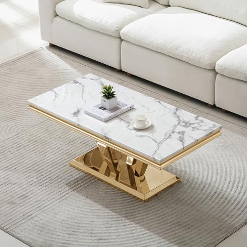 Henf 4 Piece Living Room Table Set, Faux Marble Coffee Table & Console Table & - Image 5