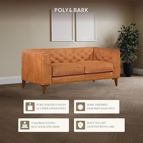 Poly & BARK Essex 74” Leather Apartment Sofa – Mid-Century Tufted Design - Image 5