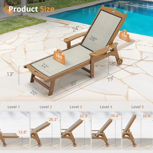 LUE BONA Chaise Lounge Chair Set of 4, HDPS & HDPE Wicker Material - Image 3
