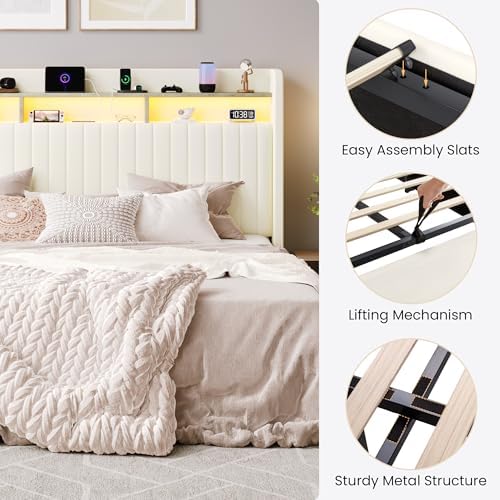 SHA CERLIN King Size LED Lift Up Storage Bed Frame Charging Station - Image 6