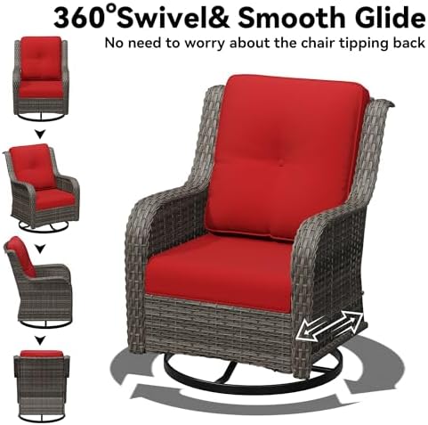 5 Piece Outdoor Wicker Patio Furniture Set, Outdoor Swivel Rocker Patio Chairs - Image 4