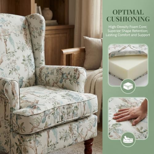 Mid Century Wingback Accent Chairs Set of 2 Floral Bird - Image 6