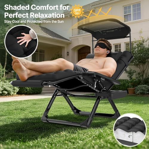 Suteck Zero Gravity Chair with Canopy, 33In XXL Oversized Lounge Chair - Image 3