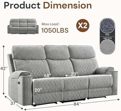 HAOMARKETS Power Oversized Reclining Sofa Couch Set of 2 - Image 2