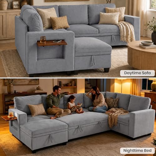 Modular Sectional Sofa with Pull Out Bed Sleeper Sofa L Shaped with Storage - Image 4