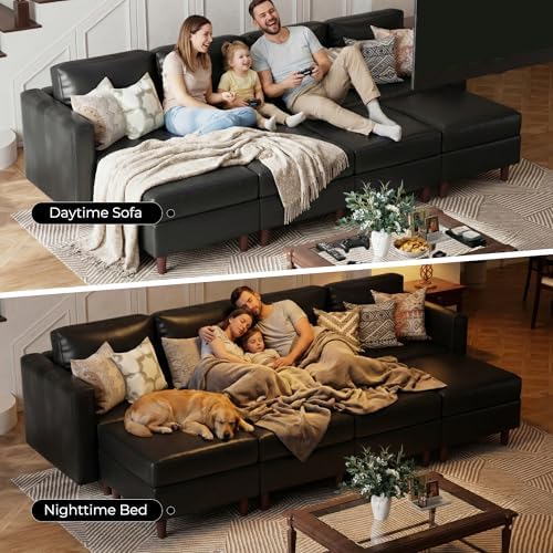 ABCASA 118.5" Faux Leather Luxury Modular Sleeper Sofa Bed - Image 6