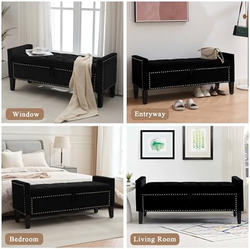 Velvet Storage Ottoman Bench, Modern Entryway Ottoman - Image 6