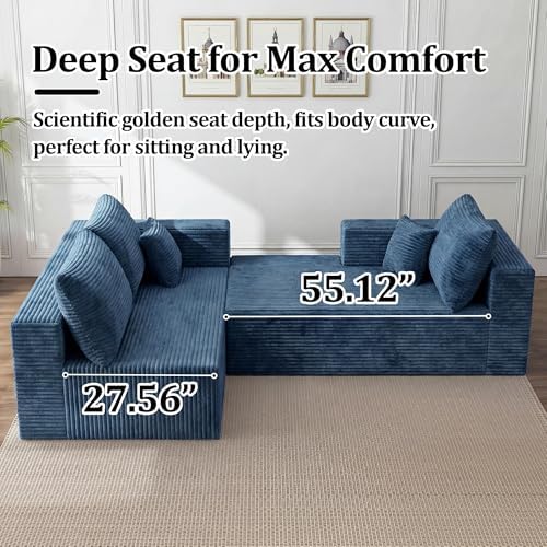 92.5" Modualr Sectional Sofa, L-Shape Corduroy Sectional Cloud Couch - Image 4