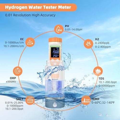 7-in-1 Hydrogen Water Tester, Digital pH TDS EC ORP Salt Temp Meter - Image 2