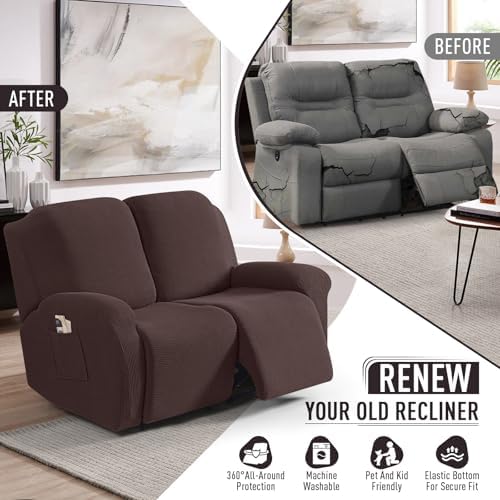 TAOCOCO Stretch Loveseat Recliner Covers 6 Piece, Dark Coffee - Image 4