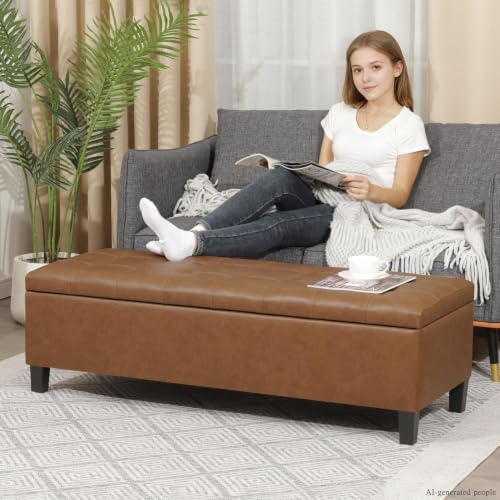 Ottoman with Storage, 51 Inch Large Ottomans Storage Bench - Image 4