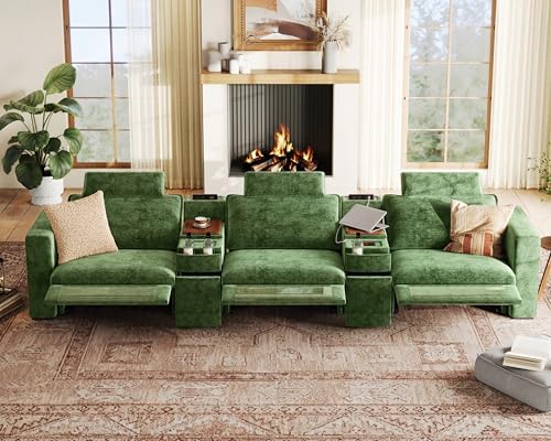 153" Modular Power Reclining Sectional 3 Seater Home Theater Sofa Chenille by BEDEEP