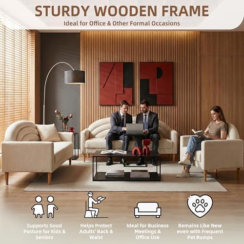 63" Small Loveseat Sofa for Small Spaces, Office Couch, Cream White - Image 5