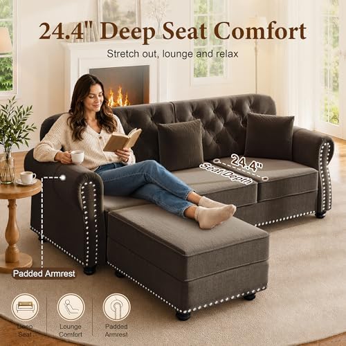 82.6" Velvet Chesterfield Sofa - Image 3