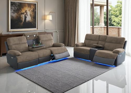 Power Recliner Sofa and Loveseat Set, Living Room Furniture, Fabric Reclining by Toseslo