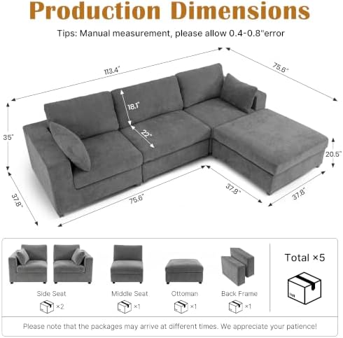 Oversized Modular Sectional Sofa, Light Grey - Image 2