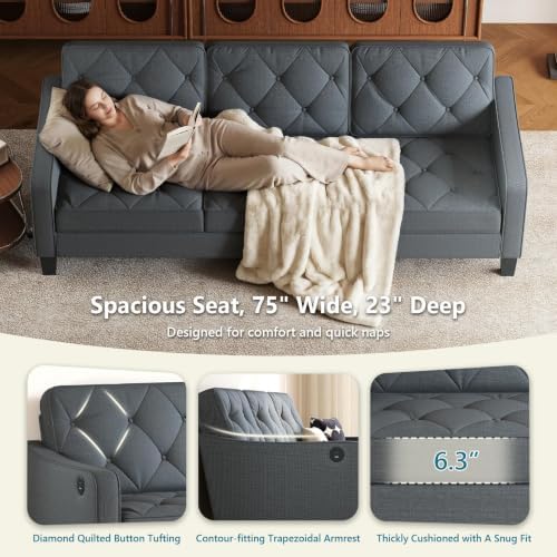 3-Piece Dark Grey Fabric Sofa Set, 2 Accent Chairs & 3 Seater Couch - Image 3