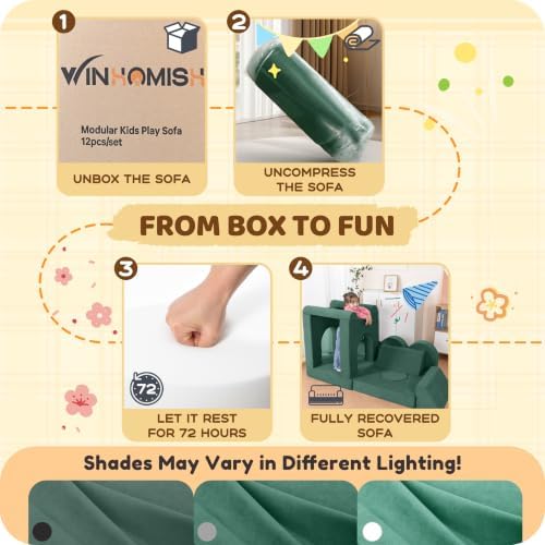 12Pcs Midular Kids Play Couch, Convertible Toddler Couch - Image 4