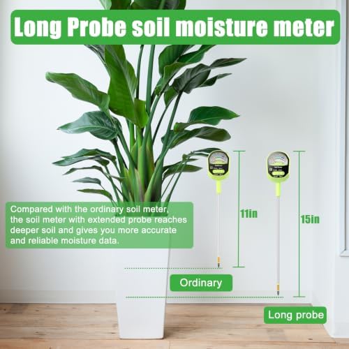 Long Probe Soil Moisture Meter, 4-in-1 Soil pH Tester, Soil Moisture, Sunlight - Image 3
