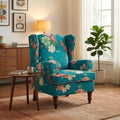 Mid Century Wingback Accent Chair Floral Cyan by Unknown