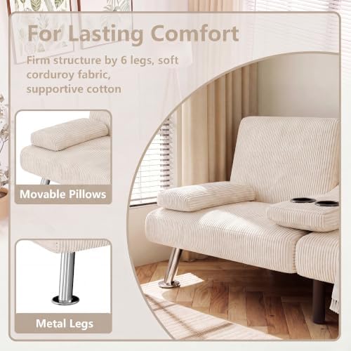 Flamaker Futon Sofa Bed, Modern Corduroy Convertible Folding Futon Set - Image 5
