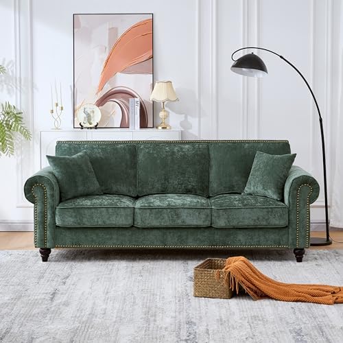 86.5" Classic Chenille Sofa Couch 3-Seater | Chesterfield Style - Image 2