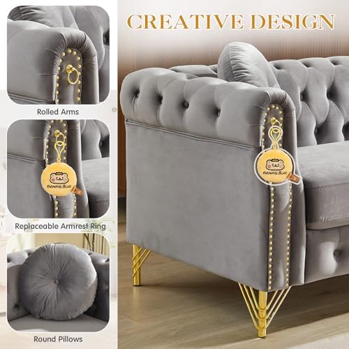 JEEOHEY 2 Pieces Mid Century Modern Chesterfield Sofa Set, Upholstered Button - Image 4