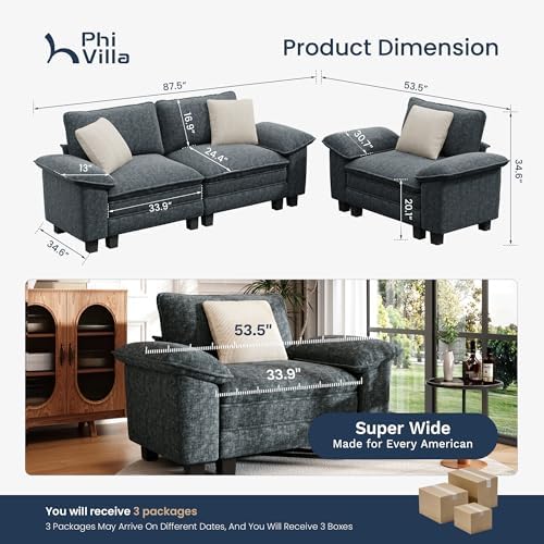 PHI VILLA 2-Piece Modular Loveseat Couch and Chair Set Setional Sofa - Image 3