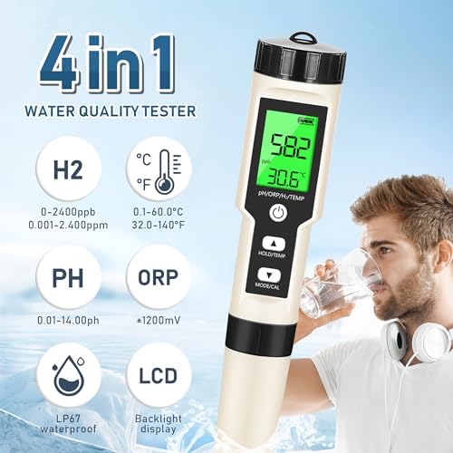 Hydrogen Water Tester 4 in 1 PH, pH Meter ORP Meter Hydrogen Tester - Image 3