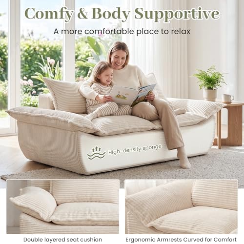 JUIKURY 70" Convertible Corduroy Sofa Bed, Boneless Foldable Loveseat Sleeper - Image 7