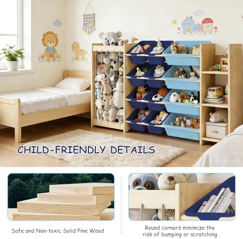 EXPERLAM 3-in-1 Toy Storage Organizer, Stuffed Animal Holder & 3-Tier Bookcase - Image 3