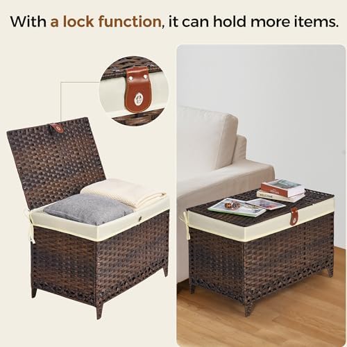 Wicker Storage Basket with Lid, 160L Shelf Basket with Removable Liner Bag - Image 2