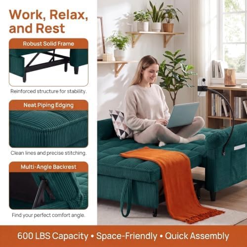 Corduroy Pull Out Sofa Bed - Image 7