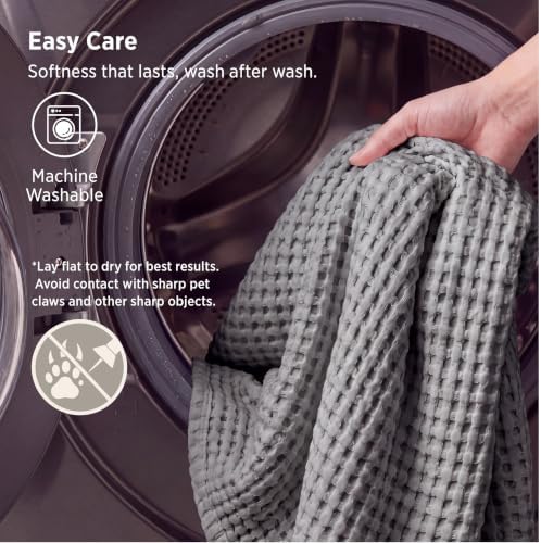 Bedsure Cooling Waffle Blanket for Hot Sleepers, Dark Grey - Image 6
