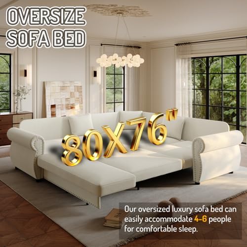 88.2" Chenille Vintage L-Shaped Pull-Out Sectional Sleeper Sofa Bed - Image 5
