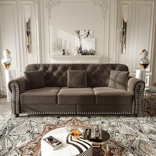 KEIKI 83" Velvet Chesterfield Sofa - Image 3