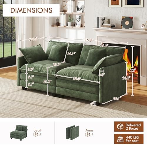 WorthFurni 77" Cloud Sofa Loveseat, Comfy Sectional Couch, 2-Seater Chenille - Image 2