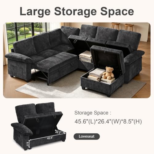 108''Modular Sectional Sleeper Sofa, L Shape Pull Out Sofa Bed - Image 3