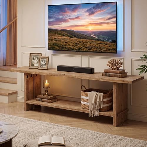 71" Solid Wood TV Stand for 55/65/75/85-Inch TV, 2-Tier TV Table - Image 6