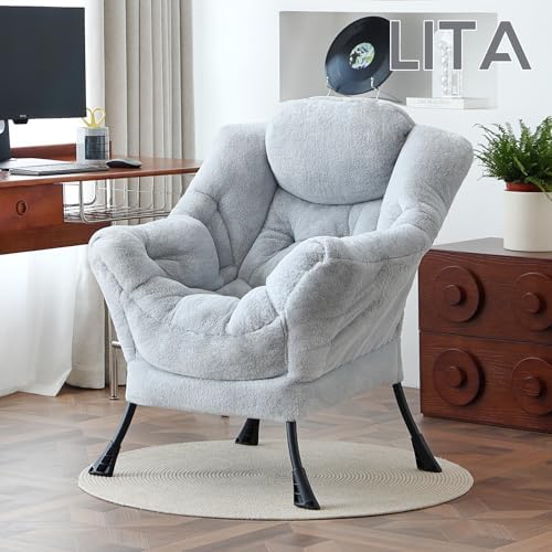 LITA Lazy Chair, Comfy Accent Reading Chair, Plush Grey - Image 2