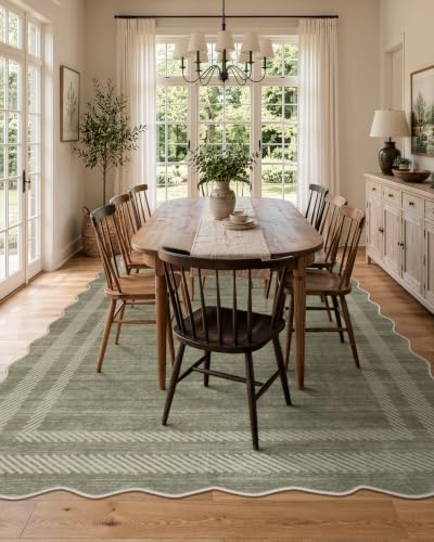 Lahome 8x10 Scalloped Area Rug, Dark Green Cottage Farmhouse Rug - Image 3