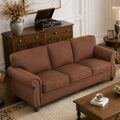 Couchus 88" W 3-Seater Sofa Couch, Faux Leather Fabric Sofas, Caramel Rust by COUCHUS