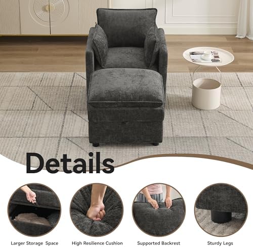 30" DARK GREY Chenille Storage Sofa Chair, Single Accent Chair - Image 5