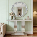 U-Shaped Silver Mirrored Console Table and Round Wall Mirror Set, 2 Piece by Unknown