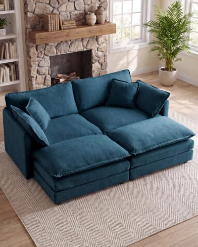 76.7” Loveseat Sofa with Ottoman, 4 Seat Cloud Couch Sectional by VEPXXP