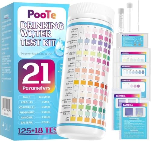 21in1 Water Test Kit, 143 Strips Drinking Water Test Kit, 2 Bacteria Tests by PooTe