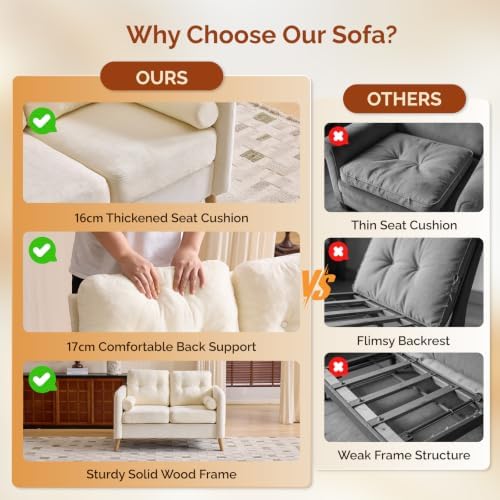 VINGLI 47" Beige 2 Seater Chenille Sofa - Image 4