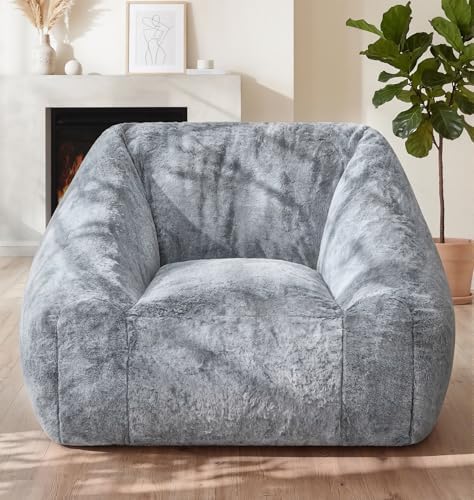 Hobestluk Bean Bag Chair Plush Accent Chair Armrest Living Room Adult Grey by YourHomeDeservesMore