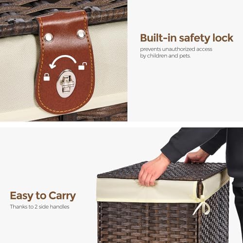 Wicker Storage Basket with Lid, 105L Shelf Basket with Removable Liner Bag - Image 5