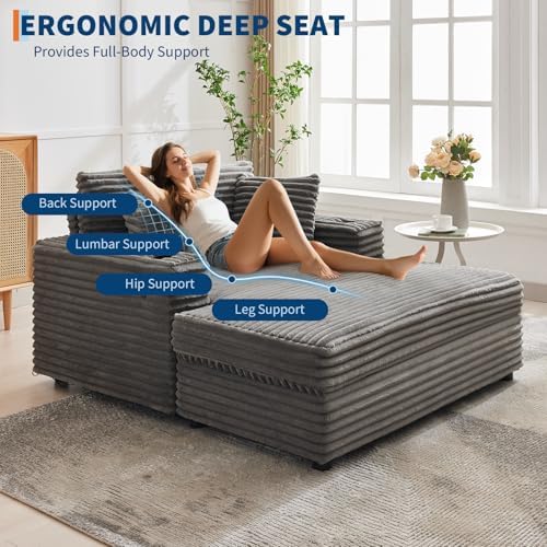 Garvee 60" Oversized Corduroy Chaise Lounge Chair - Image 3